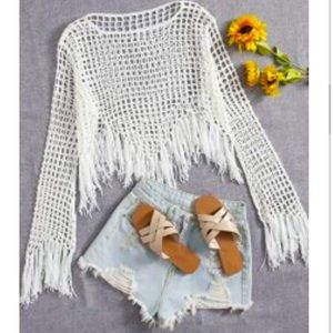 Fringe hem crochet cover up top